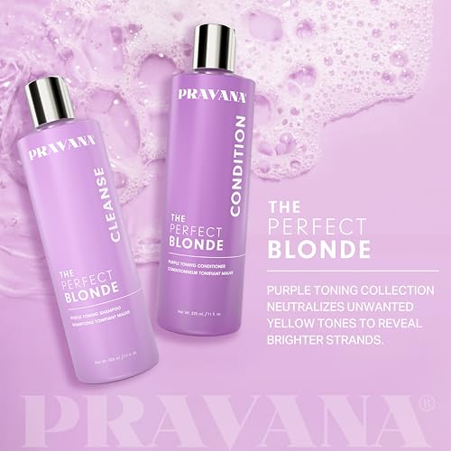 PRAVANA The Perfect Blonde Purple Toning Conditioner | Neutralizes Brassy, Yellow Tones | For Color Treated Hair | Chromasilk Enhances Shine & Protection | Vegan, Cruelty-Free | Paraben & Sulfate Free