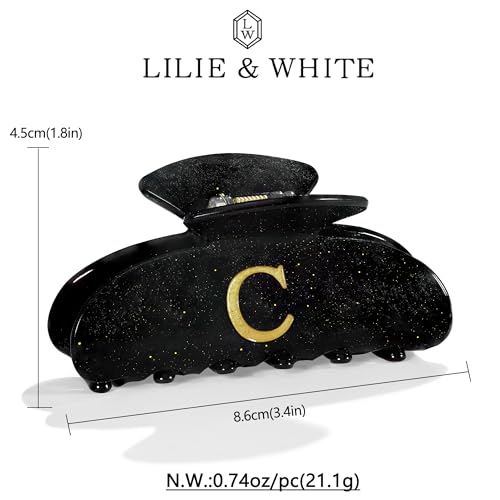 Large Letter Hair Clips for Thick Hair - Black Glitter Claw