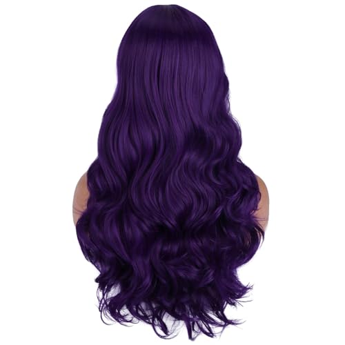 RightOn Dark Purple Wavy Wig Long 26inch Cosplay Party Hair for Women