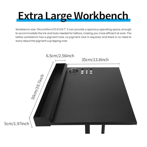 Tattoo Work Station Tattoo Salon Tray Cart Portable Work Table with Detachable Storage Shelf Tattoo Armrest Stand Adjustable Height Tattoo Stand Desk for Tattoo Supplies and Equipment