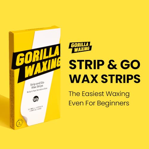 Gorilla Waxing Korean Strip & Go Wax Strips Kit, 28 Multi-Size Sugaring Wax Strips + 4 Calming Serum Wipes, Ready-to-Use Hair Removal for Face & Body, Suitable for Sensitive Skin, Korean Skin Care