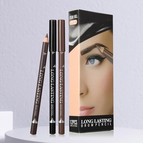 12-Piece Eyebrow Pencil Set, Waterproof Dark Brown