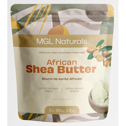 MGL Naturals Raw African Shea Butter Ivory 5 lb, 100% Pure and Unrefined. Nourish and moisturize skin and hair. Use alone or DIY recipes. From Ghana (5 lb)