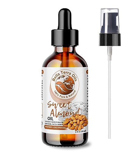 Bella Terra Oils - Organic Sweet Almond Oil 2oz - Unlock Almond's Vitamin-Enriched Goodness, Abundant in Beneficial Fatty Acids, Ultimate Skin Indulgence