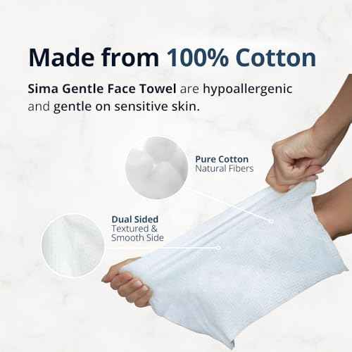 Sima Disposable Face Towels for Drying - 100% Cotton Face Wipes 50 Pack - Biodegradable Makeup Remover for Sensitive Skin, Gentle Clean Facial Cloth - Ultra-Soft & Lint-Free, Cruelty Free
