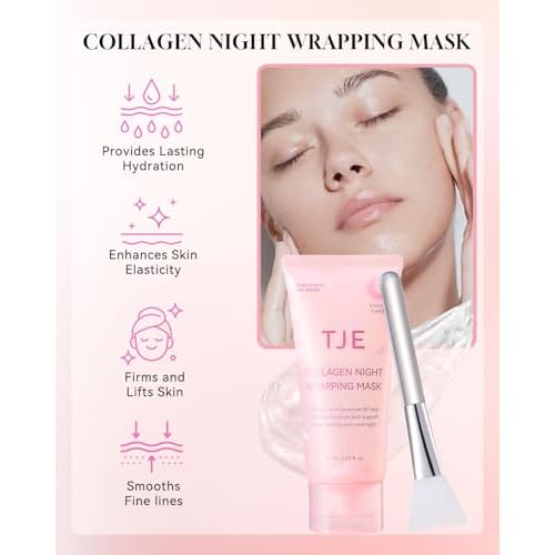 TJE Collagen Night Wrapping Mask, Peel Off Facial Mask With Applicator Collagen Masks Elasticity & Hydration Care Reduces Sagging & Dullness Korean Skincare- 2.53 fl oz