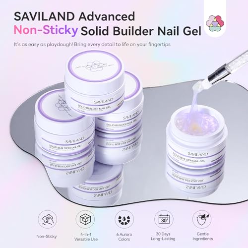SAVILAND 7Pcs Non-Sticky Solid Builder Nail Kit Aurora Colors - Gel Nail Art Set