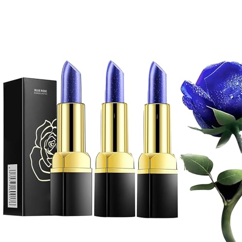 Long-Lasting Moisturizing Lipstick, Magical Discoloration Blue-Rose Temperature Changing Blue Lipstick, With Flash Long-lasting (3Pcs)