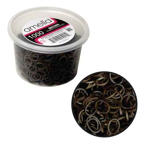 Amelia Beauty | 1000, 1/2", Brown Rubber Hair Ties | US Made Rubber Bands | Ideal for Ponytails, Braids & Beards | Strong All Day Hold