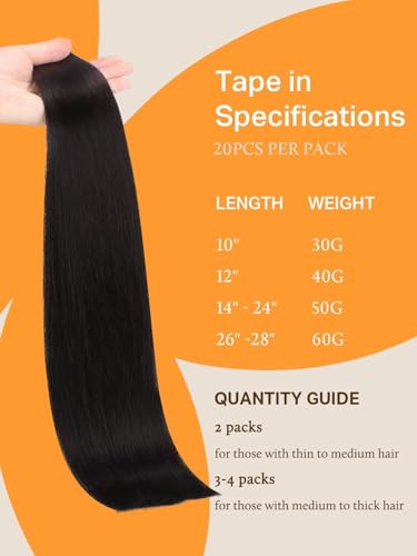 DOORES Tape in Hair Extensions, Jet Black 20 Inch 50g