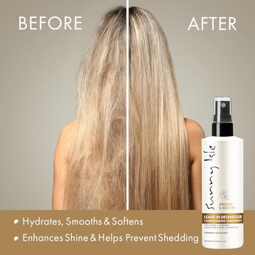 Sunny Isle Argan & Biotin Leave-In Detangler Conditioner - Collagen, Almond Oil, Castor Oil - 8 oz