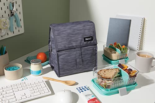 PackIt Freezable Lunch Bag, Charcoal Space Dye, Built with EcoFreeze Technology, Foldable, Reusable, Zip and Velcro Closure with Buckle Handle, Perfect for School and Office Lunches