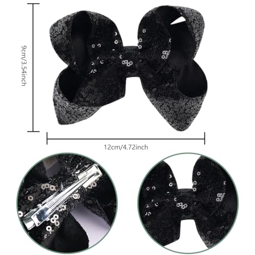 2PCS Sparkly Hair Bows for Girls 5 Inches Large Glitter Sequin Hair Bows Clips Hair Barrettes Headwear Hairpin Alligator Clips Bows for Girls Toddlers Kids Women(Rose Red)