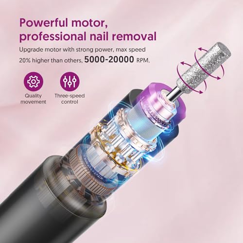 HALMAI Electric Nail Drill Machine, Cordless Portable Nail File Kit for Acrylic,Gel Nails, Rechargeable Professional Acrylic Manicure Pedicure Machine for Home with Max 20000 RPM