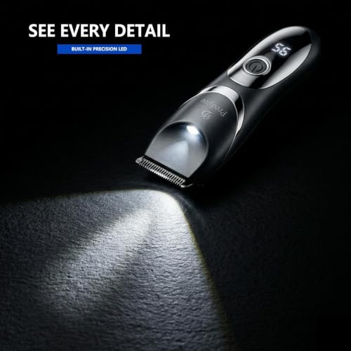 Predyee Men's Body Groomer Trimmer with Ceramic Blade, LED Light, USB-C Rechargeable, IPX7 Waterproof