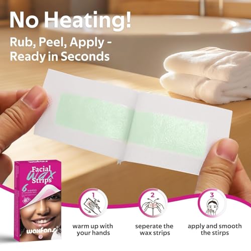 Waxfans Wax Strips for Hair Removal, 60 Counts Facial Wax Strips for Face,Eyebrow,Body,Bikini, Easy at Home Waxing Kit for Women with Sensitive Skin (Pink)