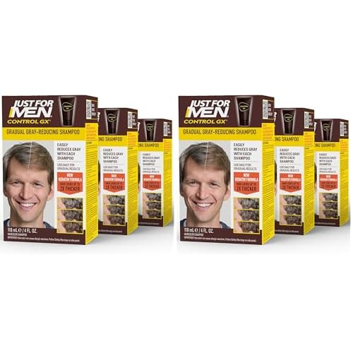 Just for Men SHAMPOO Control GX Grey Reducing for Lighter Shades of Hair,Blonde to Medium Brown,Gradual Hair Color with Keratin,4 Fl Oz (Packaging May Vary),(Pack of 6)