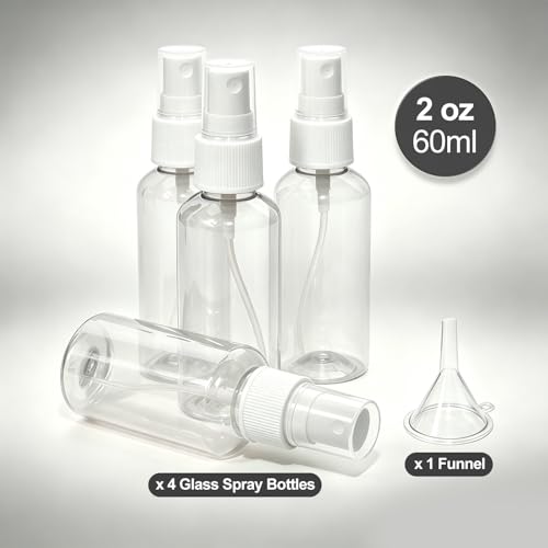 QVYQVY 4 Pack 2oz Amber Spray Bottles with Funnels – Clear, Leak-Proof Caps