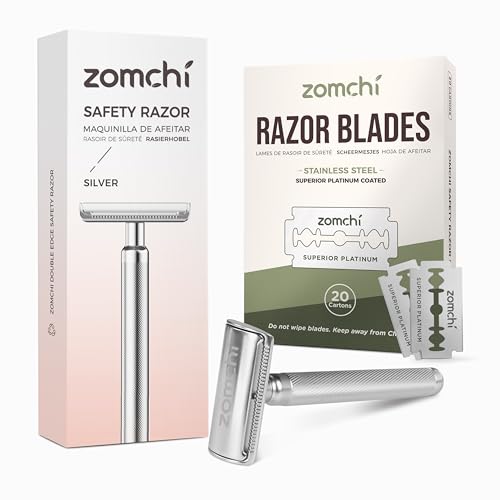 Zomchi 100 Counts Double Edge Razor Blades 2.0 with Premium Metal Razor
