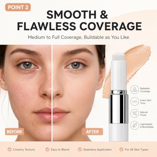 Tryskintle Dual-Ended Foundation Stick with Brush - Full Coverage, Hydrating Makeup for Dry Skin