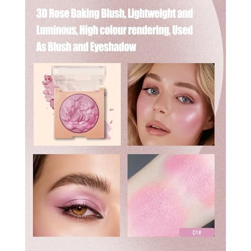 Baked Powder Blush, Lightweight Shimmery Highlight Blusher for Cheeks, Silky Smooth and Blendable Powder Blush Palette, Long-lasting All-Day Face Enhancing Makeup Color, Makeup Gift for Women Girls-01