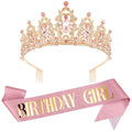 Rhinestone Birthday Tiara & Sash Set for Women Girls
