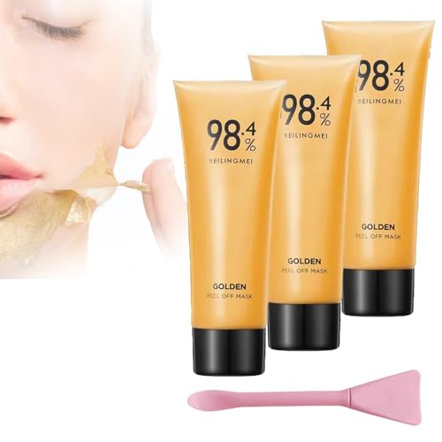 NEWUREHO 3 Pack 98.4% Gold Peel Off Facial Mask, Golden Exfoliating Mask for Blackhead and Pore Cleansing, Gold Foil Tear off Mask Anti-Aging Anti-wrinkle Reduces Fine Lines and Deep Cleansing