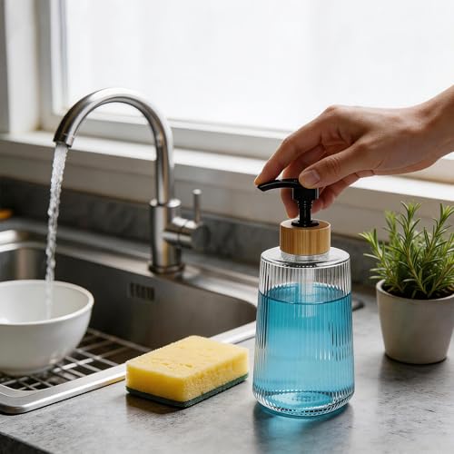 Glass Soap Dispenser 12oz with Bamboo Pump