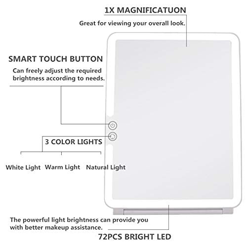 Folding LED Makeup Mirror with 72 Lights & USB Charging