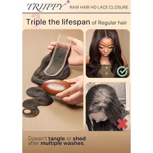 Triippy Raw Hair 2x6 HD Lace Closure Body Wave More Less Shedding than Regular Virgin Hair, 0.10mm Ultra-Thin 2x6 Swiss Real HD Lace with 100% Raw Cambodian Human Hair 20 Inches
