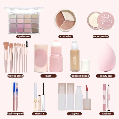 All-in-One Makeup Kit for Women and Teens - Complete Cosmetic Set with Foundation, Eyeshadow, Lip Gloss & Brushes