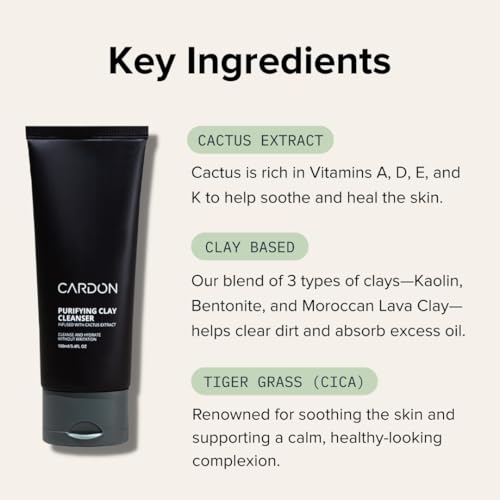 Cardon Men's Deep Pore Cleaning Clay Face Wash, 4x Better Than Charcoal, Oily, Acne-Prone Skin | Korean Premium Skin Care | Remove Face Oil & Dirt, (3 CT)