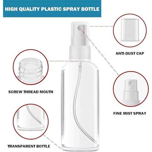 100PCS 2oz/60ml Small Spray Bottle, Clear Fine Mist Spray Bottle Mini Empty Hair Spray Bottle, Plastic Refillable Cosmetic Containers for Plants, Cleaning, Misting & Skin Care