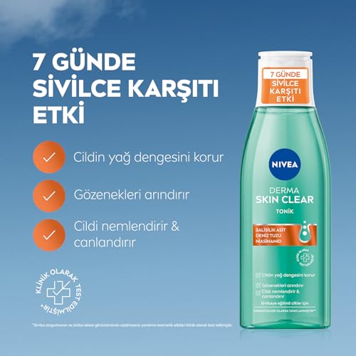 NIVEA Derma Skin Clear Clarifying Facial Toner for Imperfection-Prone Skin, 200 ml Lightweight Daily Toner with Niacinamide and Salicylic Acid, Helps Refresh, Balance, and Prepare Skin