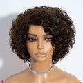 Short Curly Bob Wig for Black Women - 100% Human Hair, Chocolate Brown