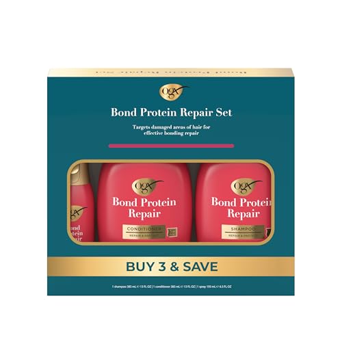OGX Repair & Protect Bond Protein Repair Haircare Set, Lightweight Shampoo & Conditioner for Damaged Hair, 450¡ÆF Heat Protect Spray for weightless damage protection, 3 Items