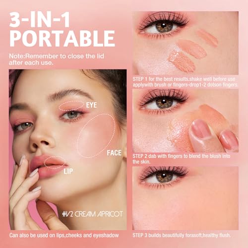 Blush Liquid Makeup Cream Stick, Blendable Cheek Weightless Watercolor Sheer Finish, Soft Peach Face Tint for Mature Skin, Easy Application Beauty Essential (V2 Cream Apricot)