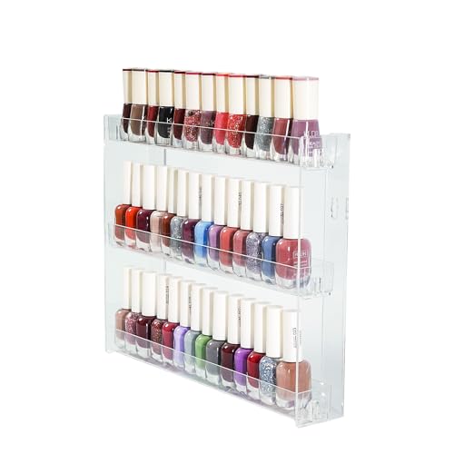 Transparent Nail Polish Organizer - 3-Tier Acrylic Nail Polish Rack, Wall-Mounted Sunglass Organizer, Essential Oils Storage Shelf (3 Tiers)