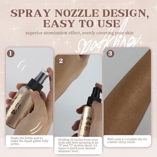 Body Glitter Spray, Body Shimmer Spray Quick Drying Body Glow Shimmer Long-Lasting Shiny Glitter for Women Men for Party, Concert 2.6 Fl Oz. (Light Copper)