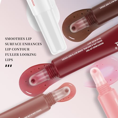 5 Pcs Hydrating Lip Gloss Lip Jam Set, High Shine Glass Finish Nude Colors Moisturizing Glitter Plumping Lip Gloss Shiny Jelly Liquid Lipstick for Girls and Women