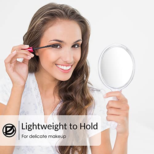 Small Clear Handheld Mirror with Handle 3.9x8.3 Inches - Double Sided 1X 2X Magnification - Clear Frame - Compact Makeup & Salon Mirror