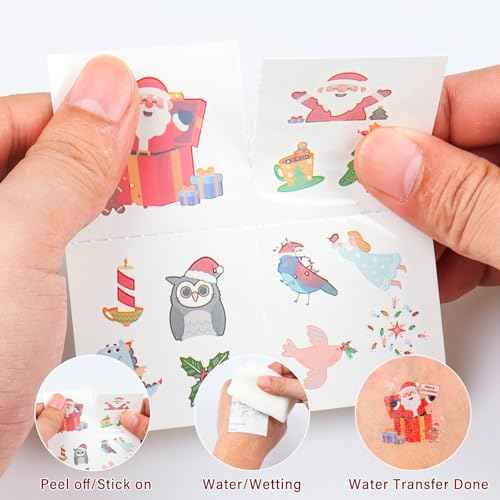 Glow in the Dark Christmas Tattoos for Kids, 35 Sheets | 350+ Cute Luminous Patterns, Christmas Stocking Stuffers Kids, Temporary Tattoos for Girls & Boys with Santa Claus, Reindeer, Snowmen & More