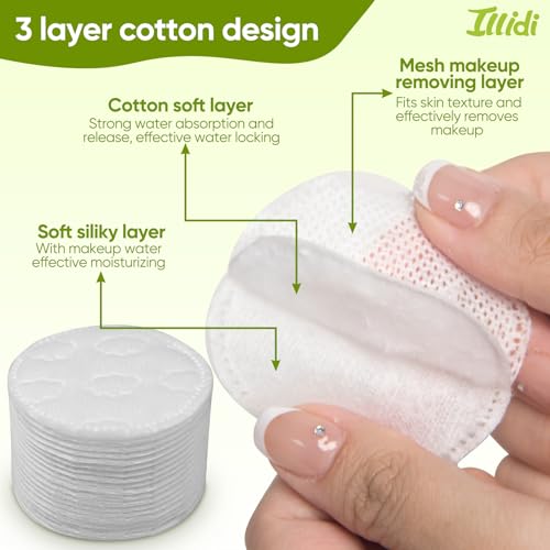 Illidi 300-Count Embossed Cotton Rounds - Soft, Lint-Free, Dual-Sided for Makeup & Skincare