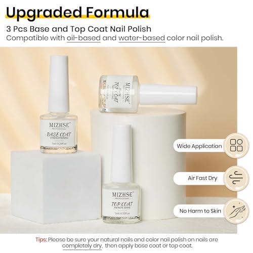 MIZHSE Quick Dry Base & Top Coat Set – Clear Nail Polish for Fast Air-Dry