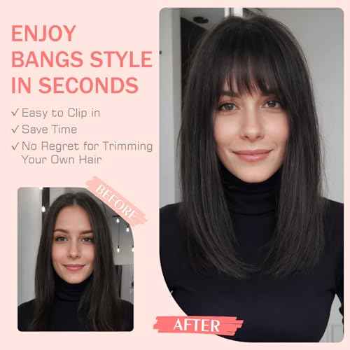 Hairro 100% Human Hair Toppers with Bangs, 360¡Æ Cover 3D Clips on Thin Hairpieces for Women, 3.15"x4.33" Silk Base Lightweight for Covering Greyish Hair on Top, 11 Inch Natural Black