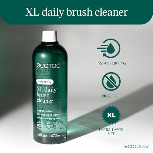 EcoTools XL Daily Brush Cleaner, Liquid Makeup Brush Cleanser, Quick Drying & Fragrance Free, Extra Large Size For Easy Replacement, Convenient Cleaning, Cruelty-Free & Vegan, 16 fl oz./473 ml. Bottle