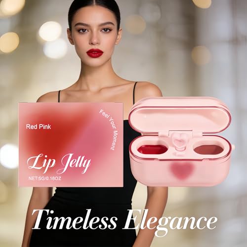 Dual Color Lip Gloss - Red & Pink, Tinted Jelly Lipgloss for Women, Long Wearing Lip Makeup Set, Valentine's Day Birthday Beauty Gifts