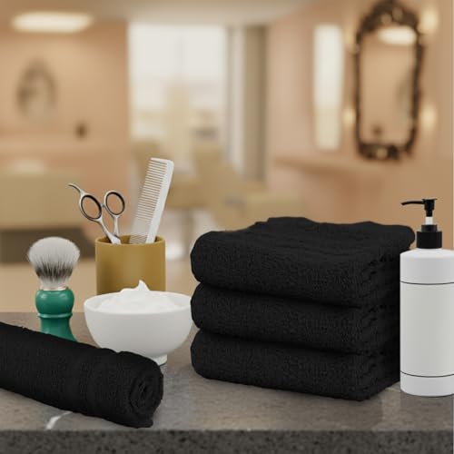 24 Pack Black Hand Towels, 100% Cotton, 16x27 inches