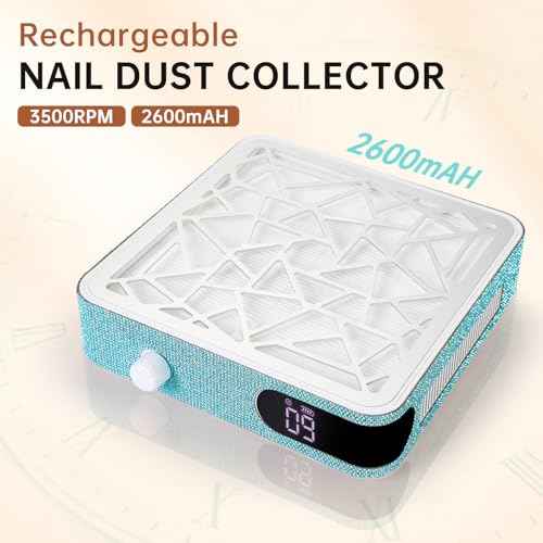 Nail Dust Collector, Cordless Dust Collector Nail Tech, Powerful Vacuum Fan Vent Dust Collector Extractor Dust Suction Machine for Acrylic Nails Polishing, Nail Salon, Lake Blue