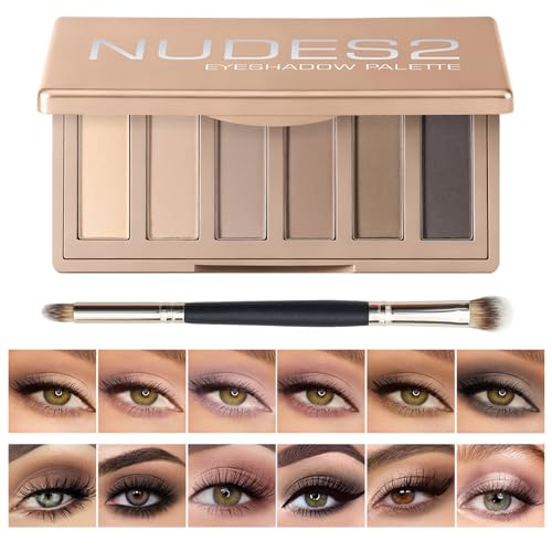 6 Matte Nude Eyeshadow Palette with Brush & Mirror